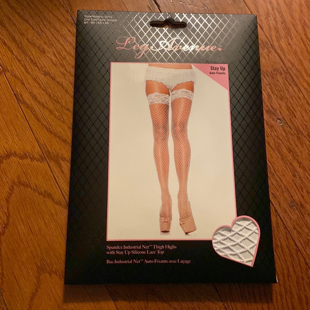 White thigh high fishnet stockings